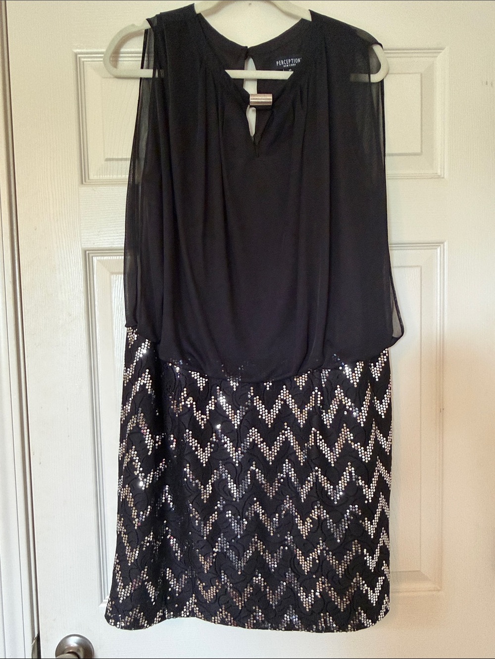 Perceptions Black Sequin Chevron Pencil Skirt
